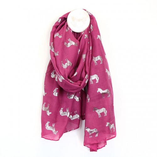 Magenta Scarf with Silver Zebra Foil Print by Peace of Mind